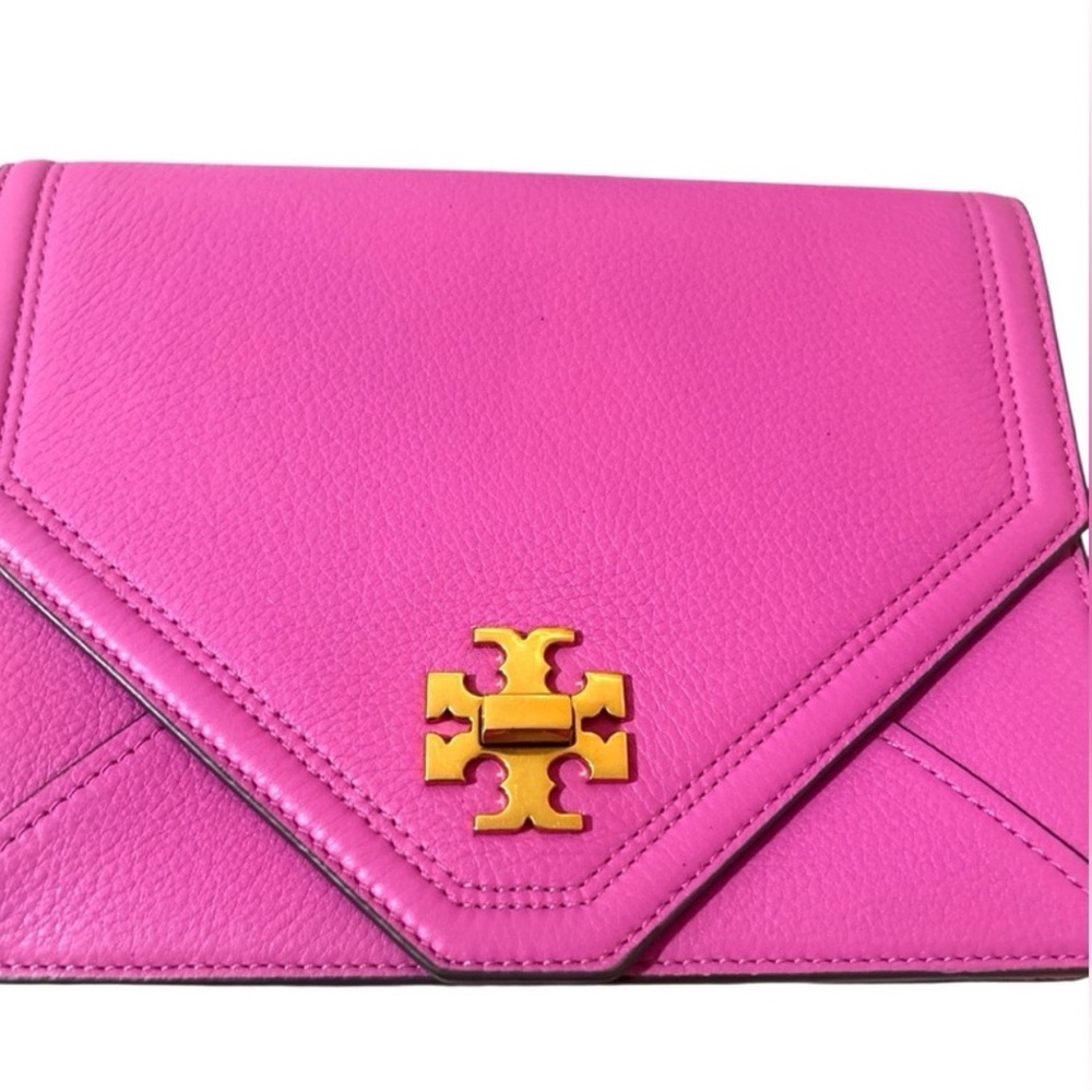 Tory Burch Fuchsia Leather Kira Envelope Chain Shoulder Evening Bag Clutch - Picture 5 of 11